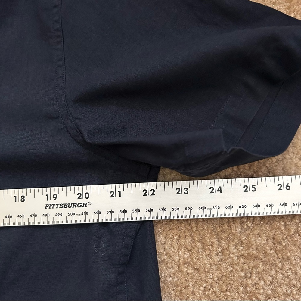 Boden Regular Fit Linen/Cotton Short Sleeve Button Down Navy Shirt - Picture 6 of 7